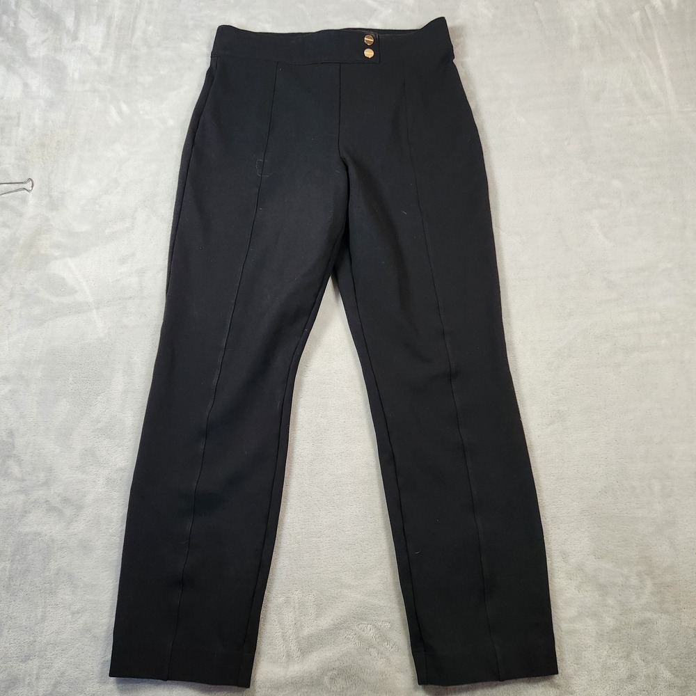 SPANX Women's Size Medium Black Perfect Ponte Pant Tapered Ankle Trouser Buttonโ